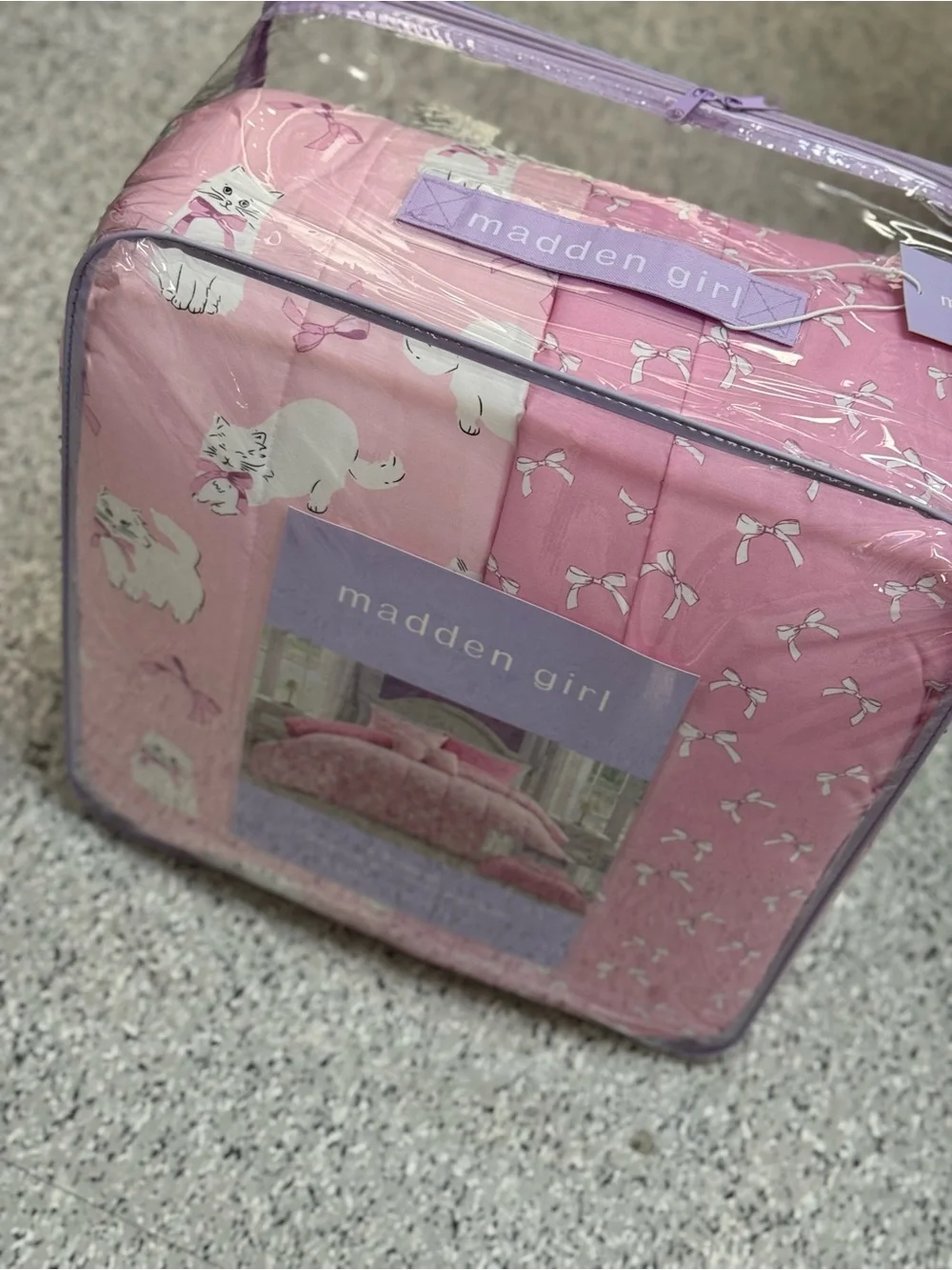 Madden Girl Pink Reversible Comforter Set with Cat Print